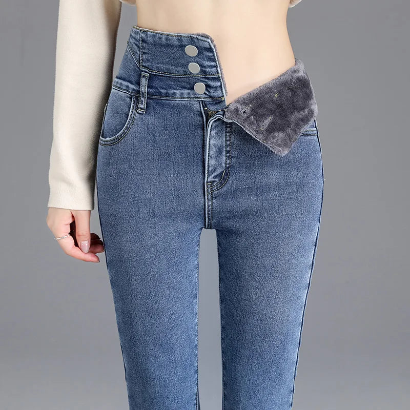 High-Quality Winter Fleece High-Waist Skinny Jeans