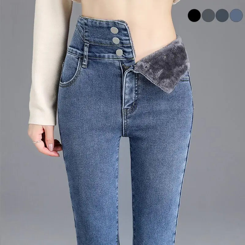 High-Quality Winter Fleece High-Waist Skinny Jeans