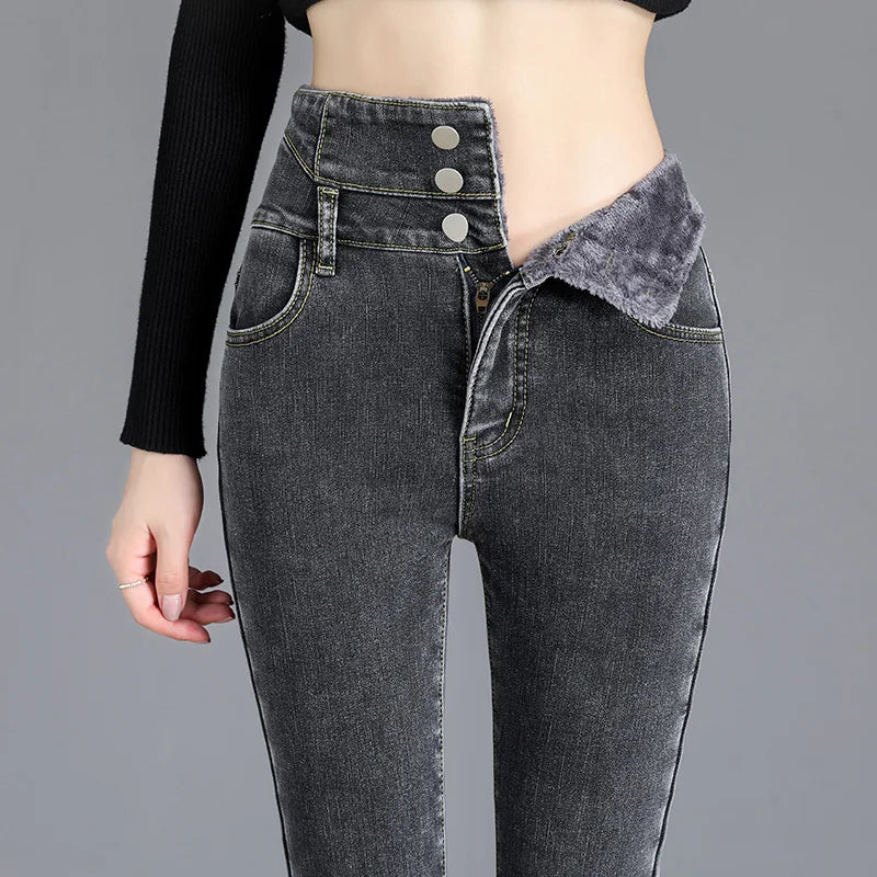 High-Quality Winter Fleece High-Waist Skinny Jeans