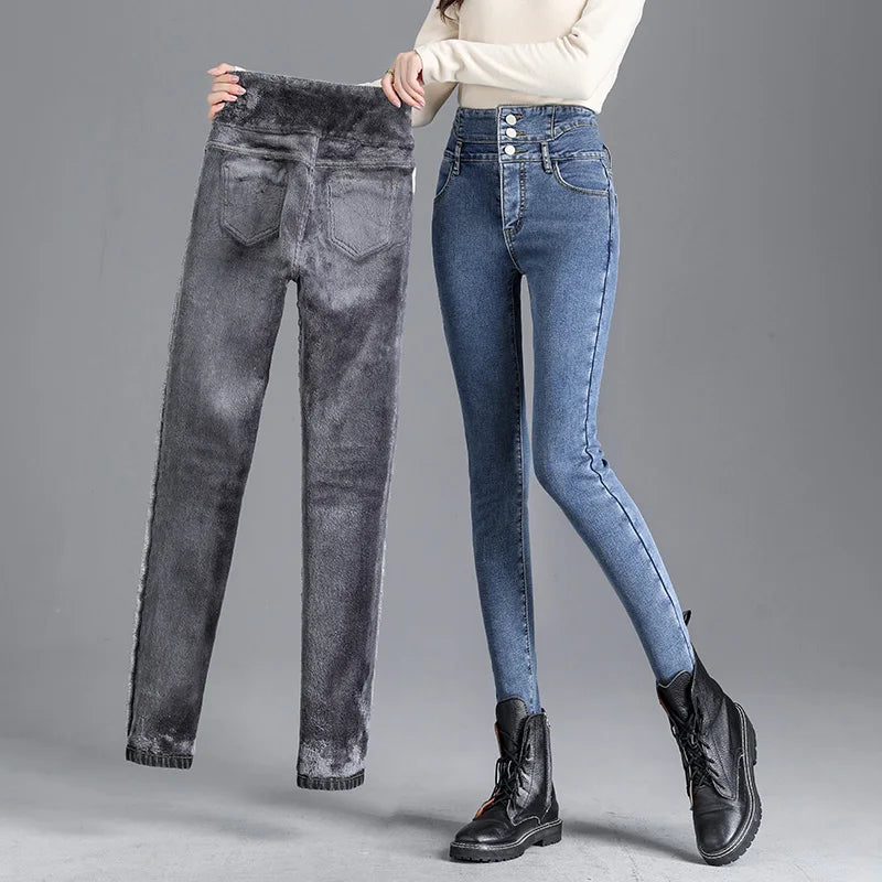 High-Quality Winter Fleece High-Waist Skinny Jeans