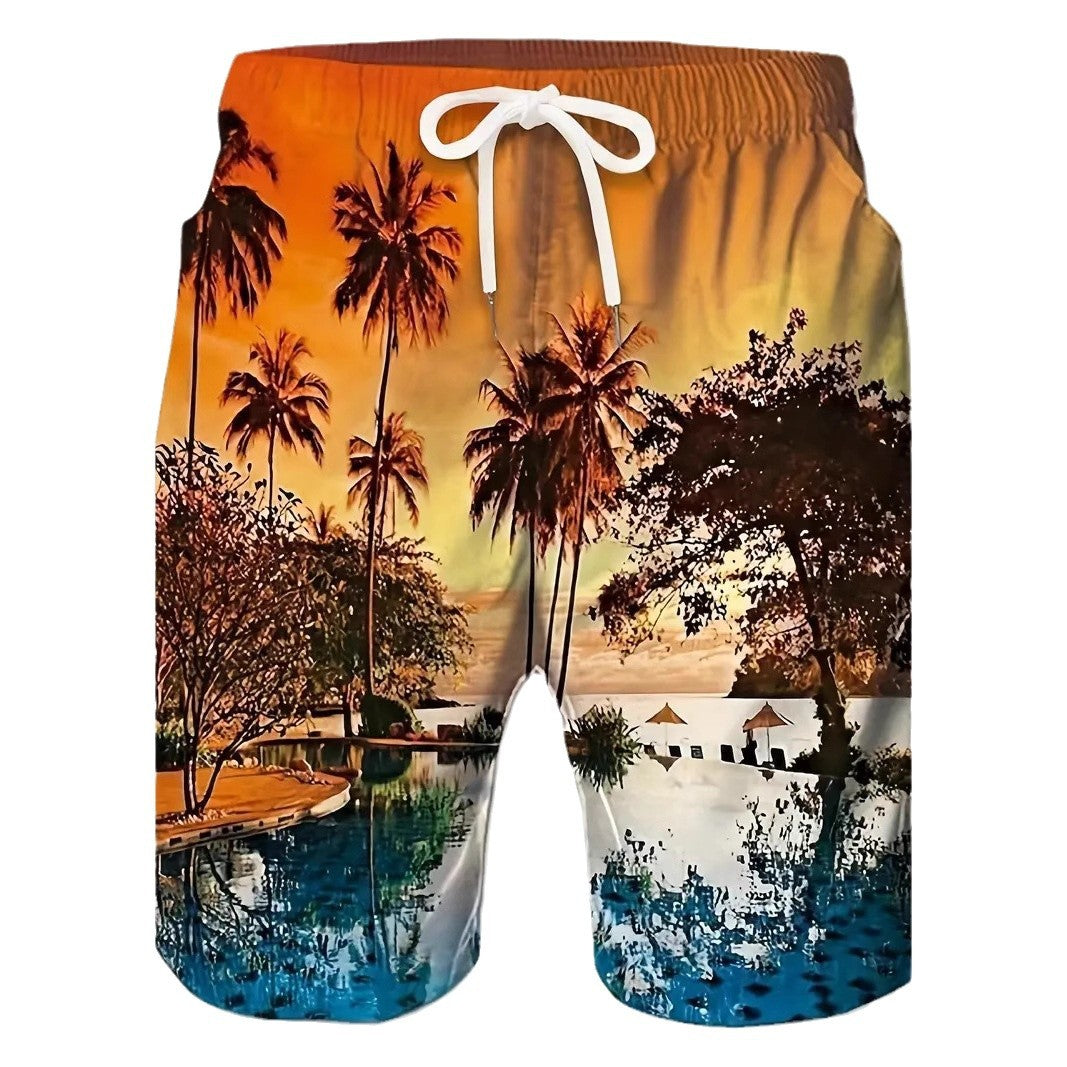 "Men's Tropical Coconut Tree Printed Shorts"