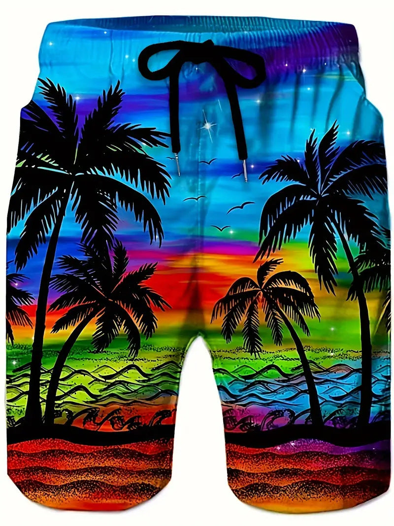 "Men's Tropical Coconut Tree Printed Shorts"