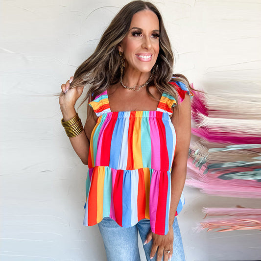 : Summer Pullover Vest - Contrast Striped