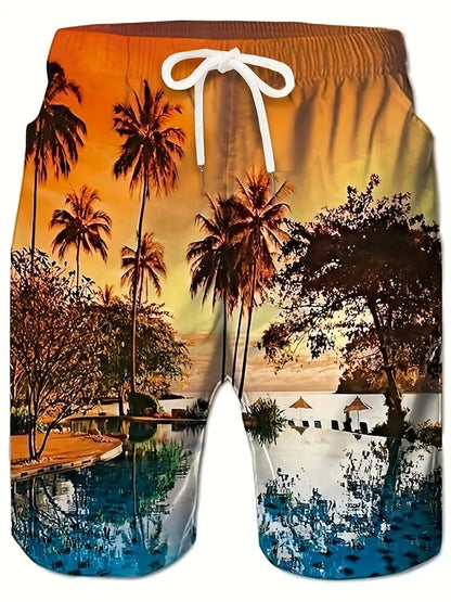 "Men's Tropical Coconut Tree Printed Shorts"