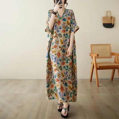 "Soleil Luxe – Elegante Harajuku Maxi Dress van Katoen & Linnen"