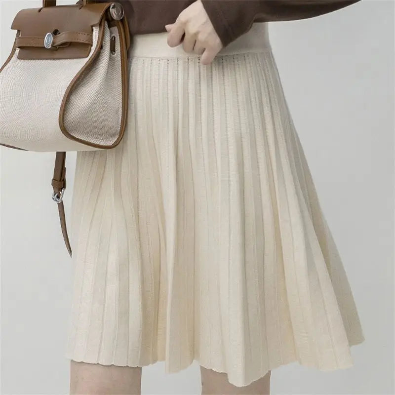 High Waist Pleated A-line Knitted Skirt