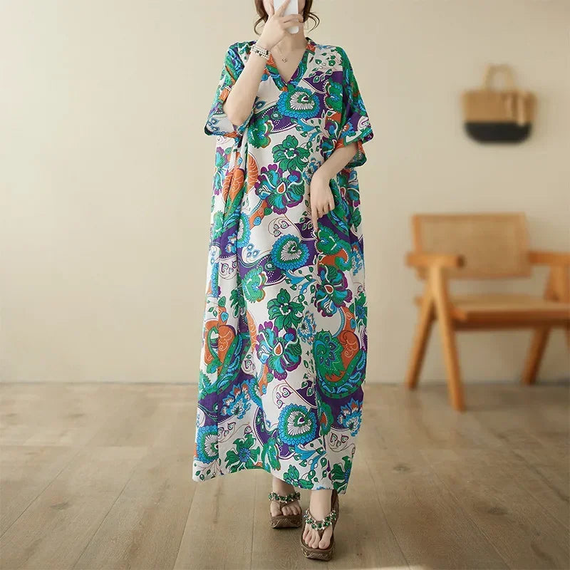 "Soleil Luxe – Elegante Harajuku Maxi Dress van Katoen & Linnen"