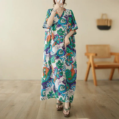 "Soleil Luxe – Elegante Harajuku Maxi Dress van Katoen & Linnen"