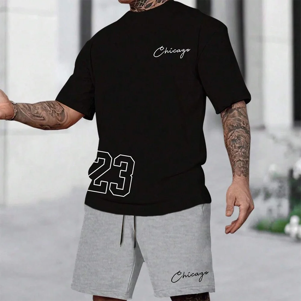 2025 summer new men's T-shirt shorts set