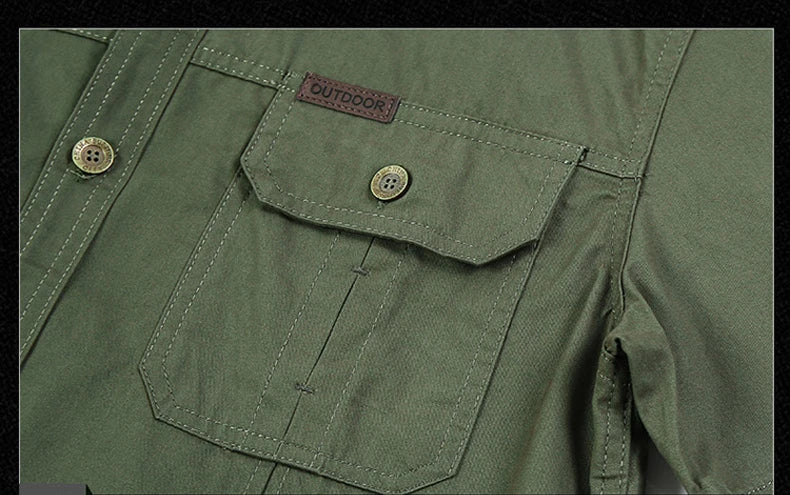 New Men's Work Shirt Casual Retro 100% Cotton Short Sleeve Flying Cargo Shirt Men's Summer Fishing Hunting Multi Pocket Shirt