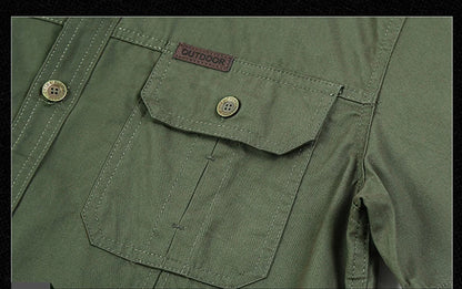 New Men's Work Shirt Casual Retro 100% Cotton Short Sleeve Flying Cargo Shirt Men's Summer Fishing Hunting Multi Pocket Shirt