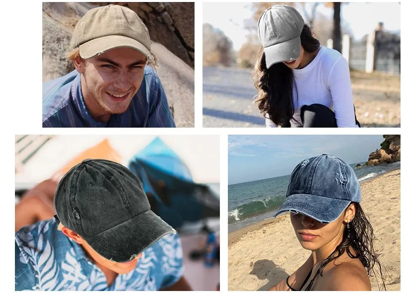 Distressed Baseball Cap – Vintage Washed Dad Hat for Men & Women