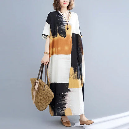 "Soleil Luxe – Elegante Harajuku Maxi Dress van Katoen & Linnen"