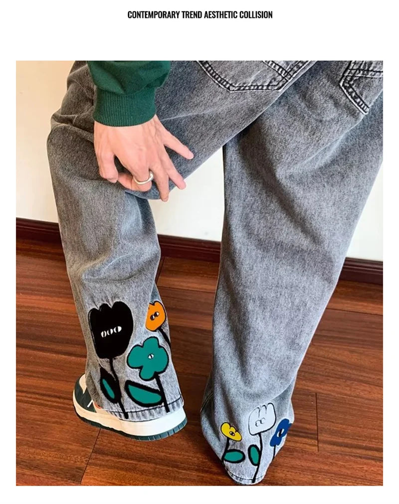 👖 BloomRush — Y2K Flower Printed Baggy Jeans