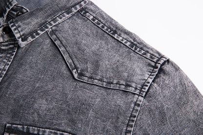 **"Men’s Slim Fit Denim Shirt – Short Sleeve Cowboy Top"**