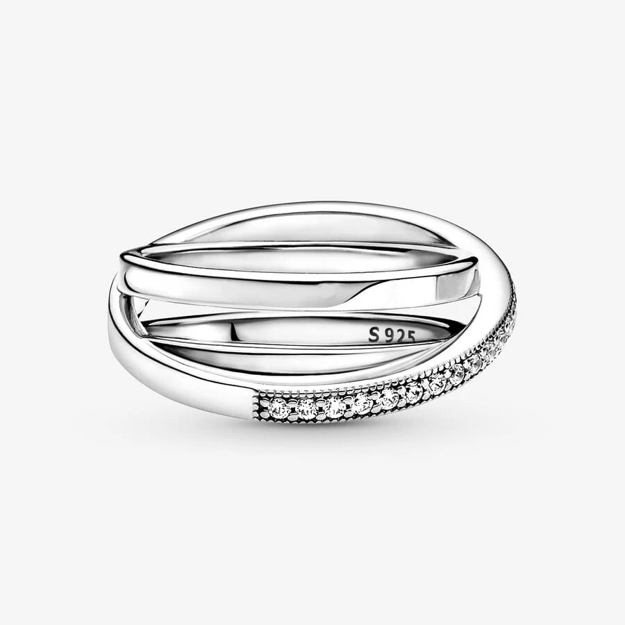 925 Sterling Silver Crossover Love Engagement Wedding Ring