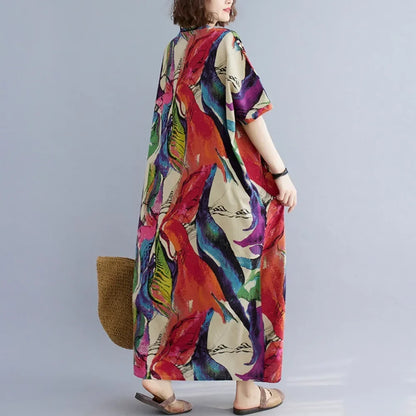 "Soleil Luxe – Elegante Harajuku Maxi Dress van Katoen & Linnen"