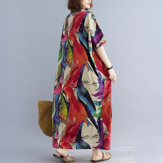 "Soleil Luxe – Elegante Harajuku Maxi Dress van Katoen & Linnen"