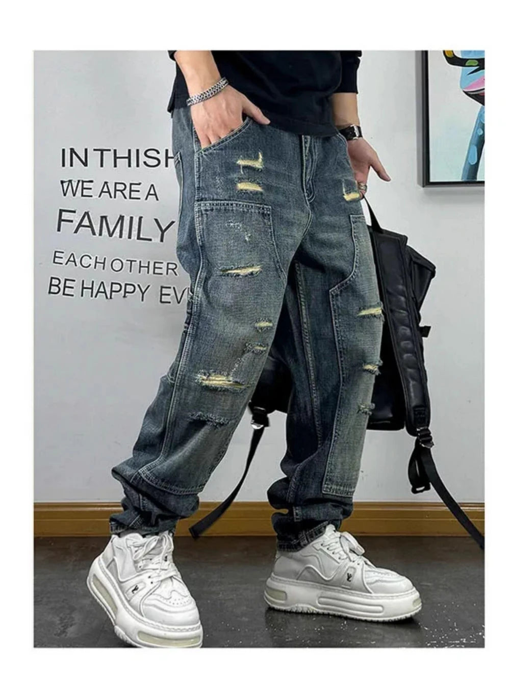 Ripped Patch Baggy Jeans