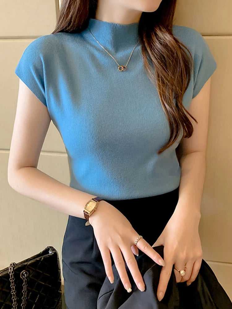 Women Summer Sexy Knitted Turtleneck Tops