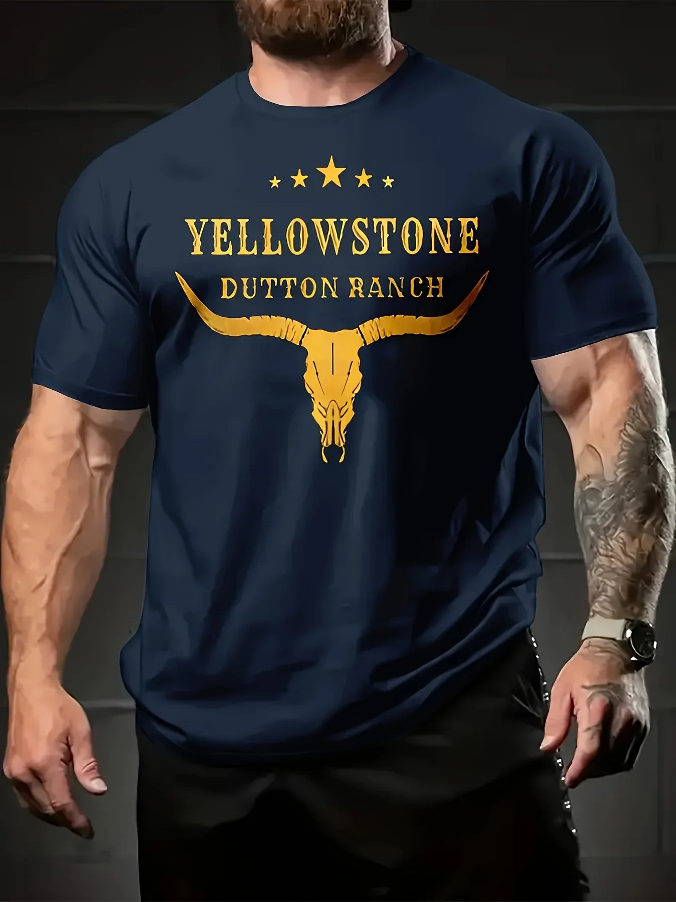 Men's Summer 100 Cotton Fashionable Casual Sports Loose Fit Plus Size Bull Pattern Printed Round Neck Short Sleeved T-Shirt Top