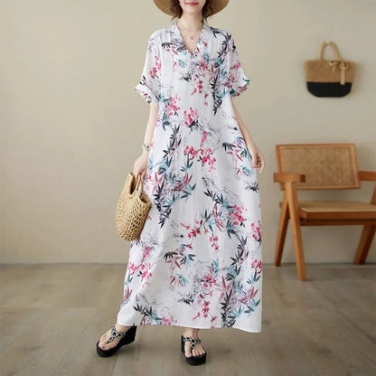 "Soleil Luxe – Elegante Harajuku Maxi Dress van Katoen & Linnen"