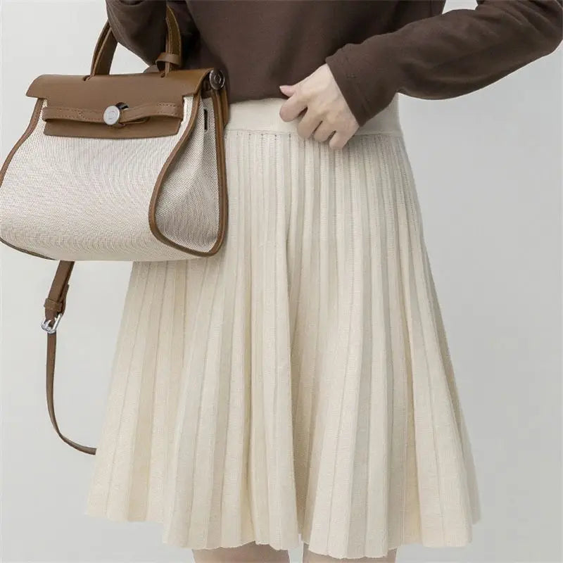 High Waist Pleated A-line Knitted Skirt