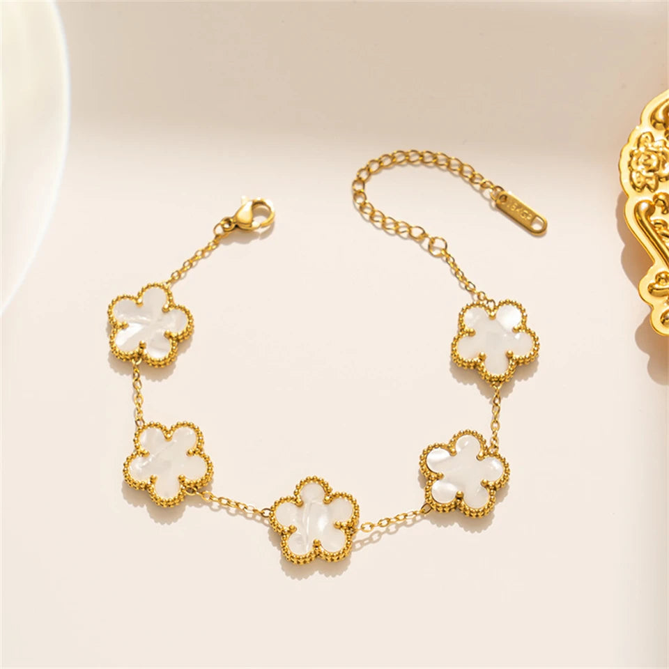 Gold-Plated Stainless Steel Clover Charm Bracelet