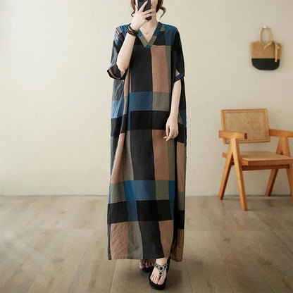 "Soleil Luxe – Elegante Harajuku Maxi Dress van Katoen & Linnen"