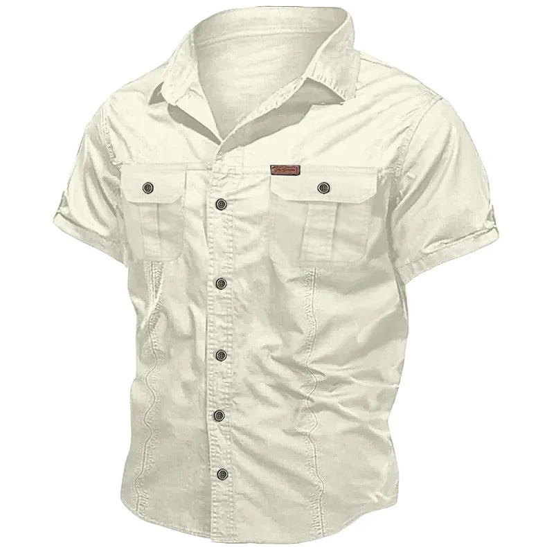 New Men's Work Shirt Casual Retro 100% Cotton Short Sleeve Flying Cargo Shirt Men's Summer Fishing Hunting Multi Pocket Shirt