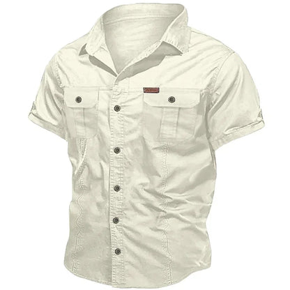 New Men's Work Shirt Casual Retro 100% Cotton Short Sleeve Flying Cargo Shirt Men's Summer Fishing Hunting Multi Pocket Shirt