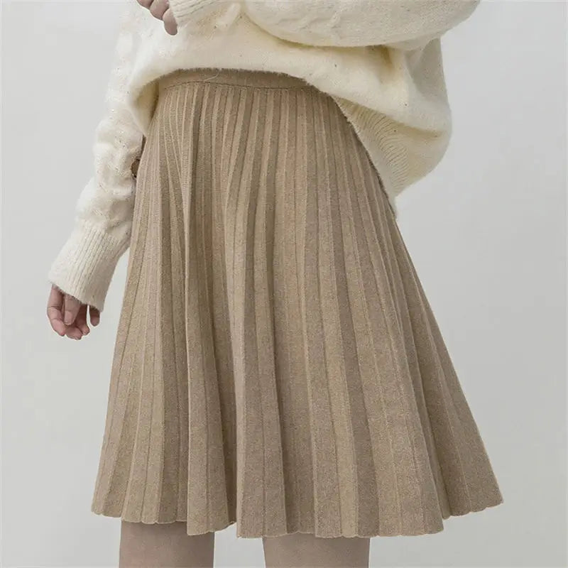 High Waist Pleated A-line Knitted Skirt