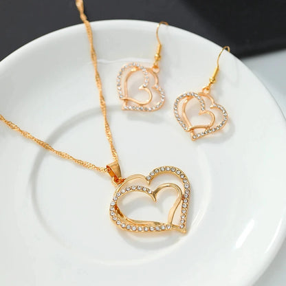 3 Pcs Heart Shaped Rhinestone Jewelry Set