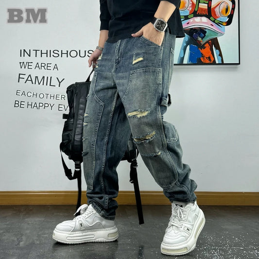Ripped Patch Baggy Jeans