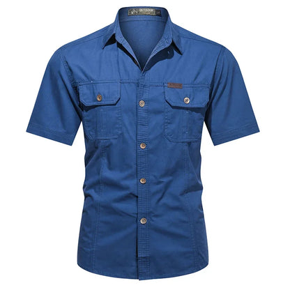 New Men's Work Shirt Casual Retro 100% Cotton Short Sleeve Flying Cargo Shirt Men's Summer Fishing Hunting Multi Pocket Shirt