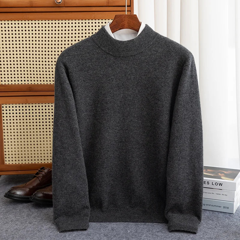 Wool Pullover Warm Half-High Collar Knit Sweater