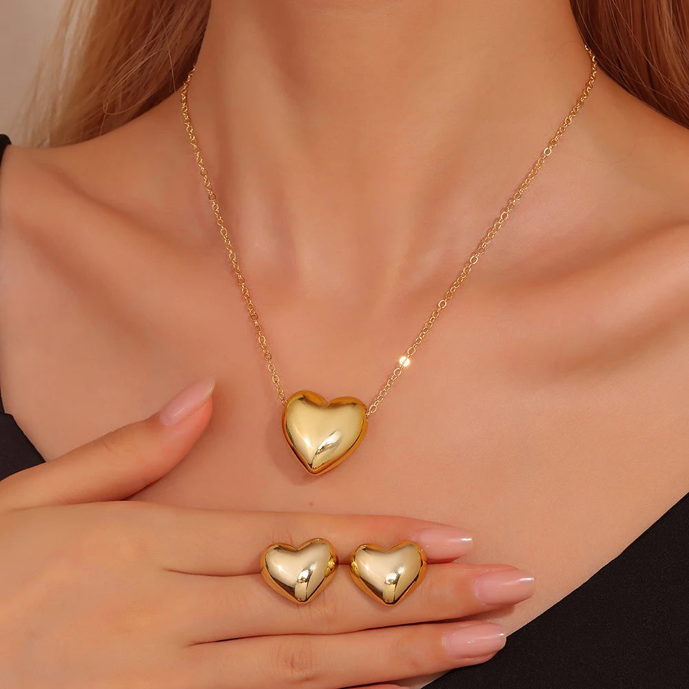 3 Pcs Heart Shaped Rhinestone Jewelry Set