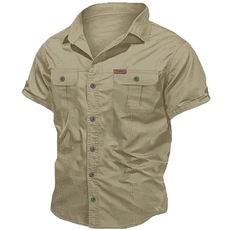 New Men's Work Shirt Casual Retro 100% Cotton Short Sleeve Flying Cargo Shirt Men's Summer Fishing Hunting Multi Pocket Shirt