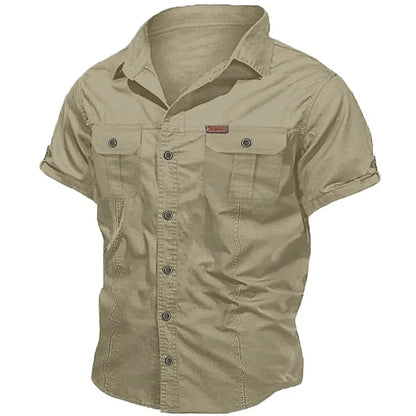 New Men's Work Shirt Casual Retro 100% Cotton Short Sleeve Flying Cargo Shirt Men's Summer Fishing Hunting Multi Pocket Shirt