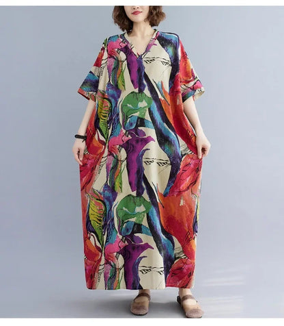 "Soleil Luxe – Elegante Harajuku Maxi Dress van Katoen & Linnen"