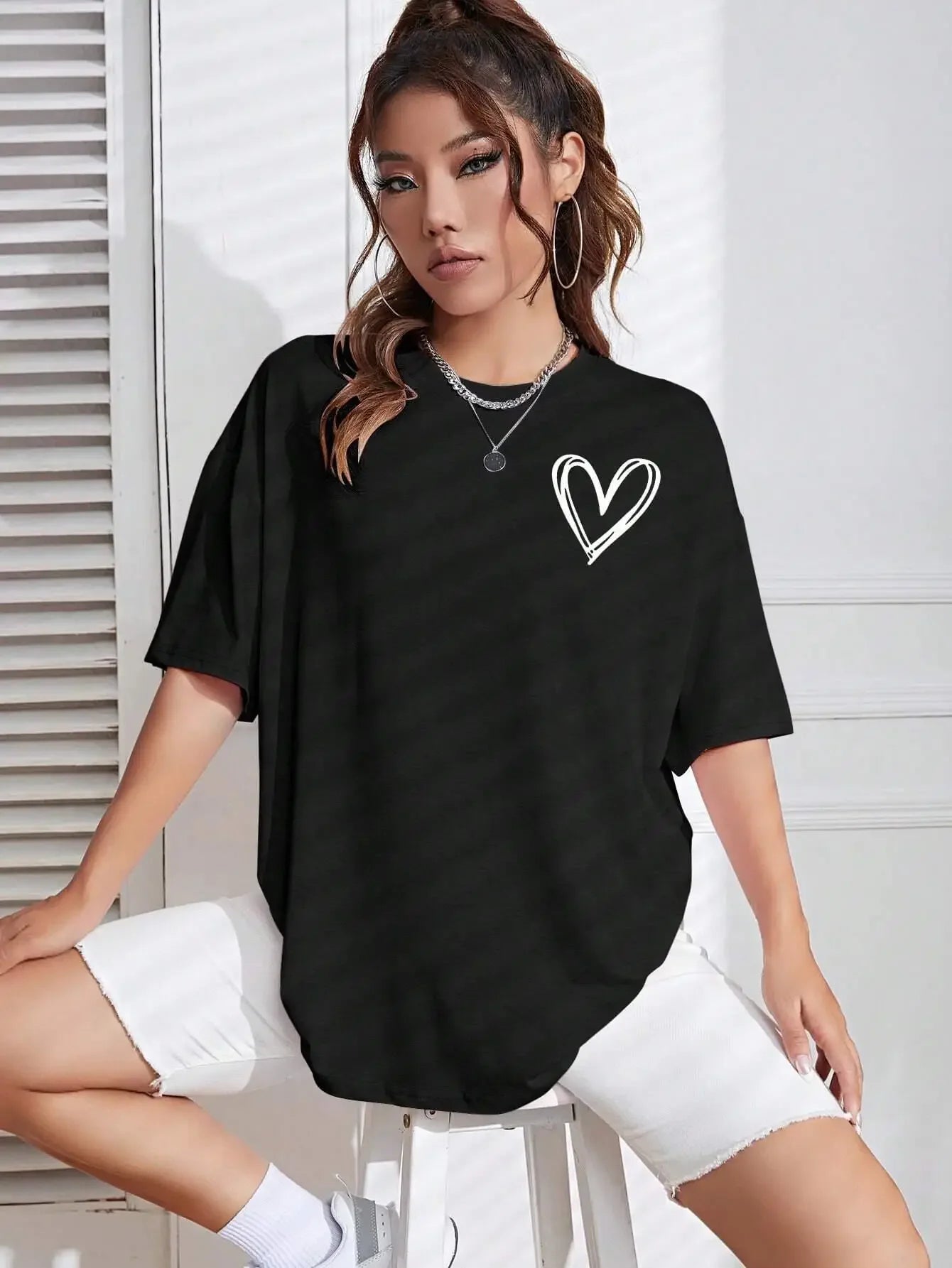 Simple Love Printed Oversized Casual Summer T-Shirt