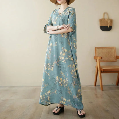 "Soleil Luxe – Elegante Harajuku Maxi Dress van Katoen & Linnen"