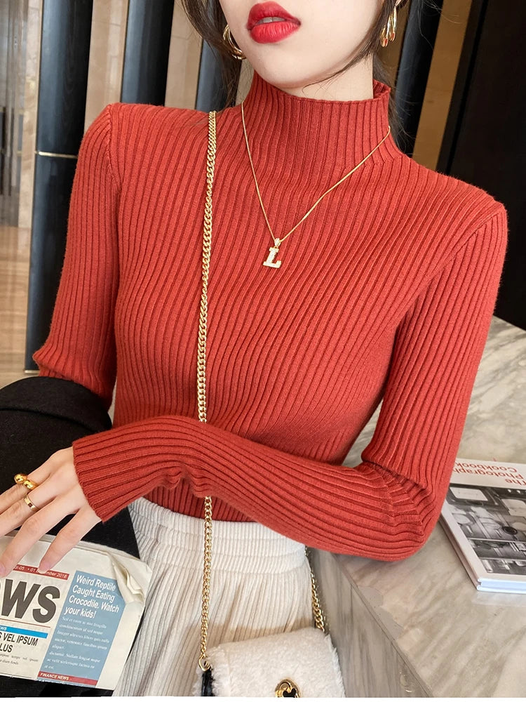 Elegant Solid Knit Turtleneck Sweater