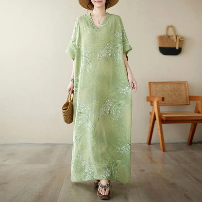 "Soleil Luxe – Elegante Harajuku Maxi Dress van Katoen & Linnen"