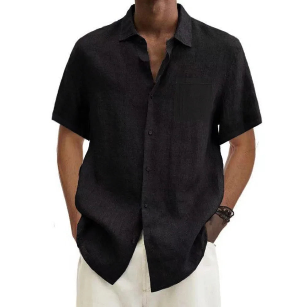 Men’s Cotton Linen Short-Sleeved Shirt