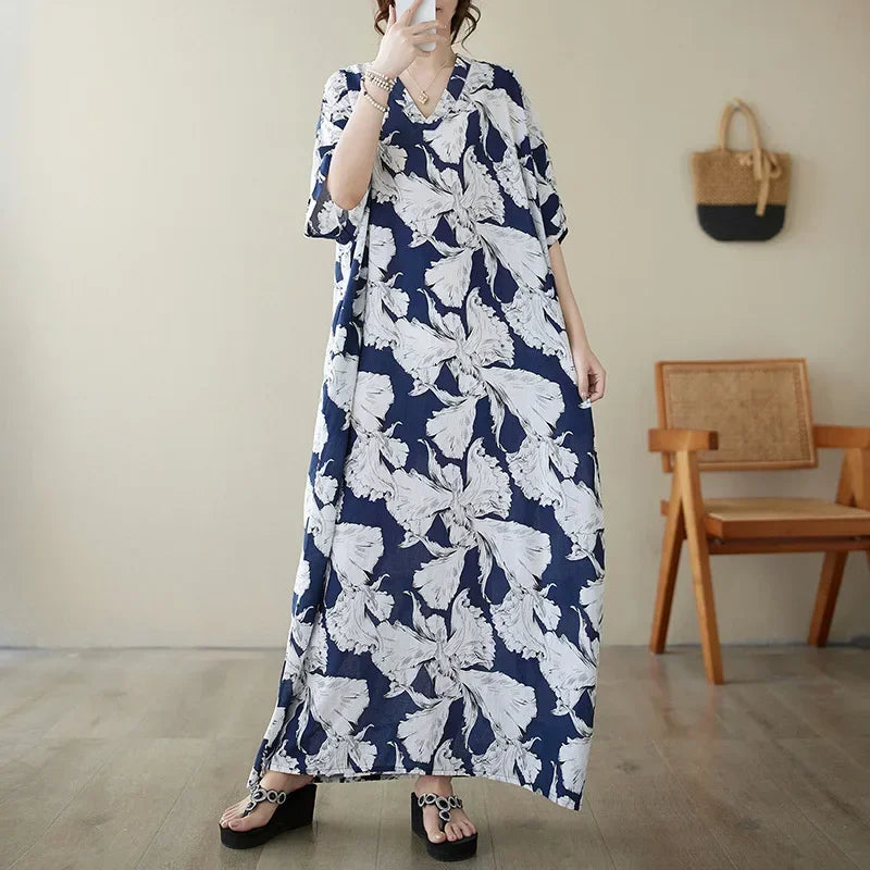 "Soleil Luxe – Elegante Harajuku Maxi Dress van Katoen & Linnen"
