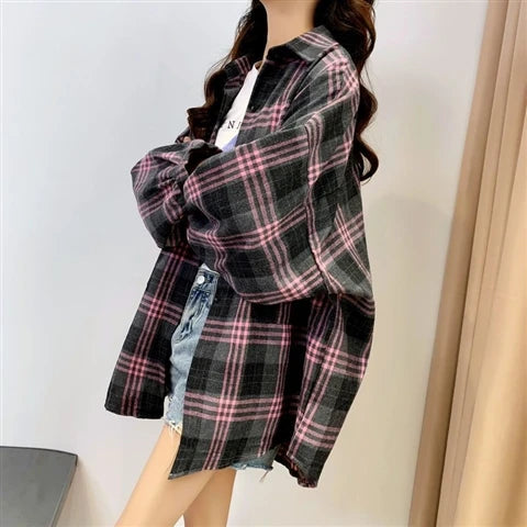 Autumn Long Sleeve Vintage Preppy Style Plaid Shirt