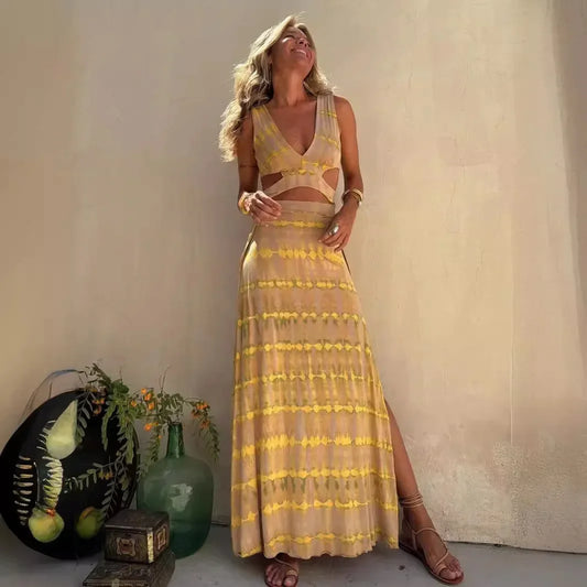 V Neck Slim Skinny Long Summer Dress