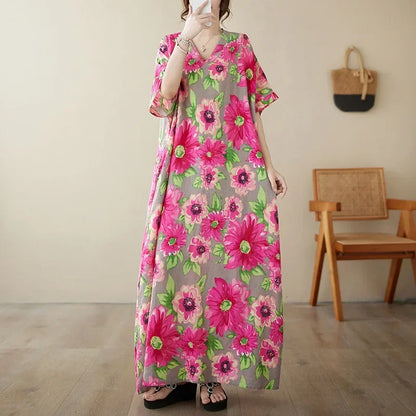 "Soleil Luxe – Elegante Harajuku Maxi Dress van Katoen & Linnen"