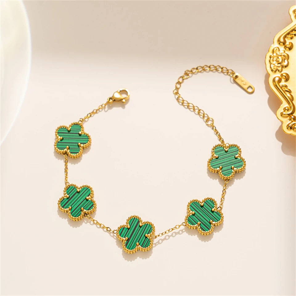 Gold-Plated Stainless Steel Clover Charm Bracelet